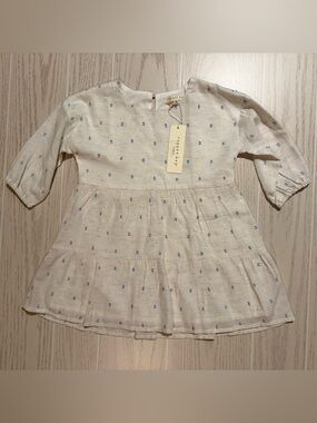Copper Key Girls 3T Cream Blue Polka Dot Tiered Dress Boutique NWT